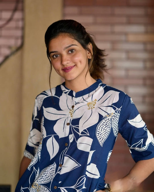 Floral Cotton Co-ord Set – A-line Kurti with Ankle-Length Palazzo Pant