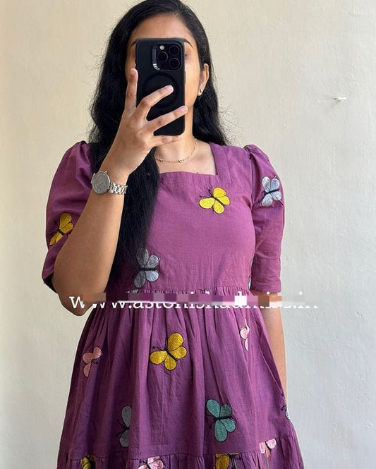 Cotton Puff Sleeve Midi Kurti