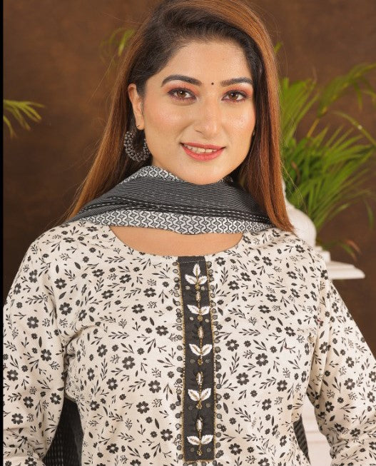 Cotton Kurti with Tie Work, Bottom, and Dupatta Set