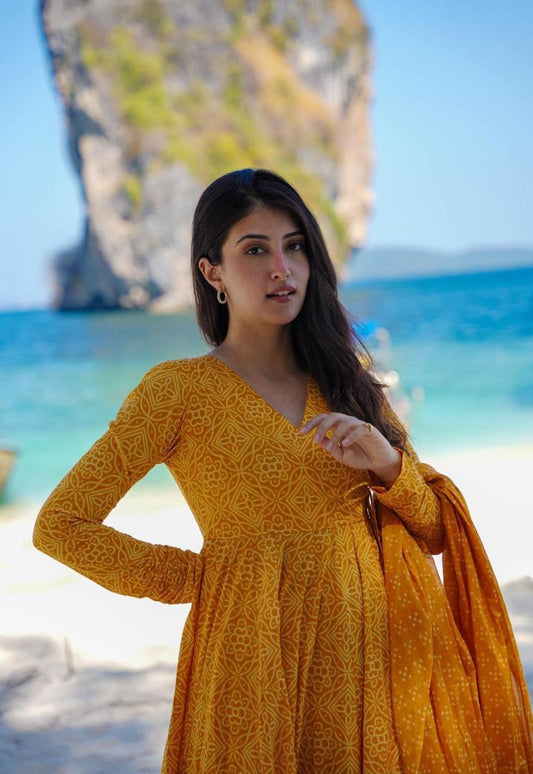 Bandej Design Anarkali Angrakha Dress with Tussles & Palazzo Pant - Cotton 60*60