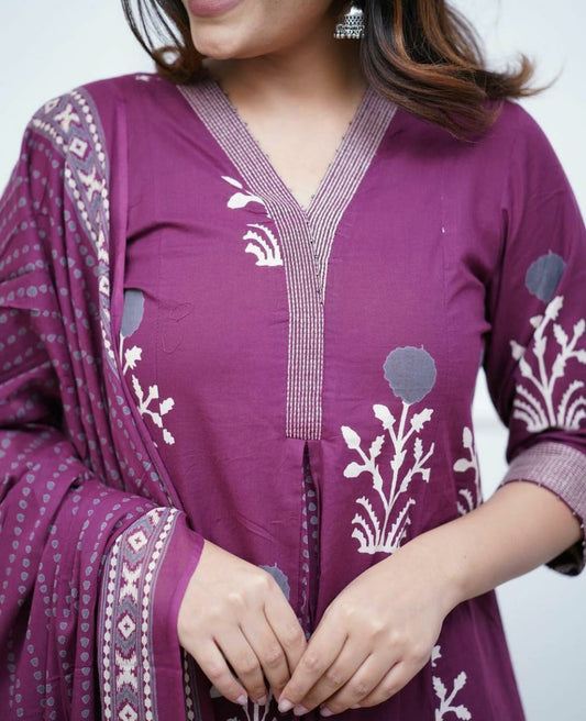Embroidered A-Line Kurta Palazzo Set with Dupatta