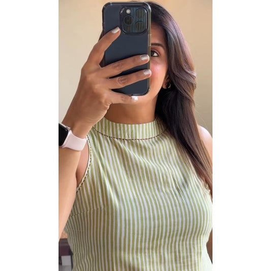 Cotton Sleeveless Kurta Pant Set with Tagai Work