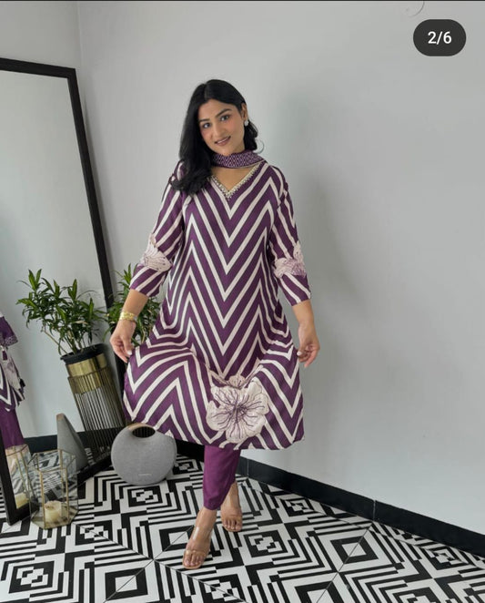 Muslin Silk Suit Set with Dupatta | Embroidered 3-Piece Set with Cotton Lining