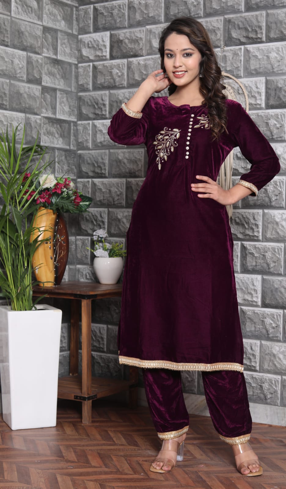 Velvet Co-ord Set with Adda Work1