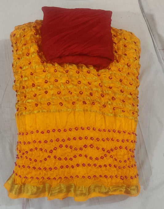 Bandhej Ghadchola Silk Saree with Zari Border and Contrast Blouse