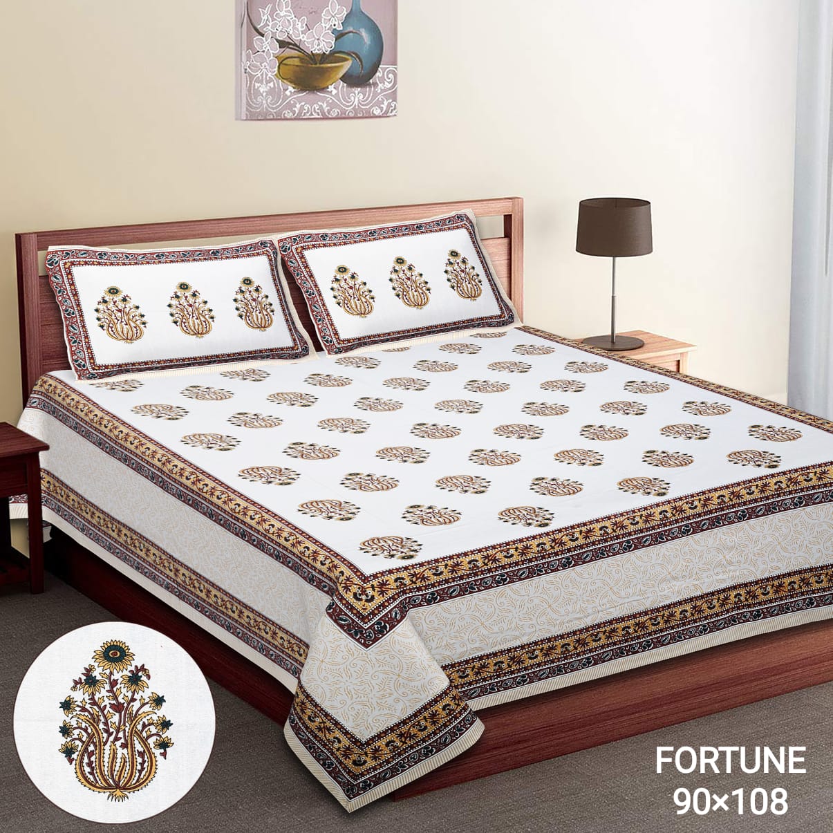 King-Size Cotton Bedsheet Set with Pillow Covers