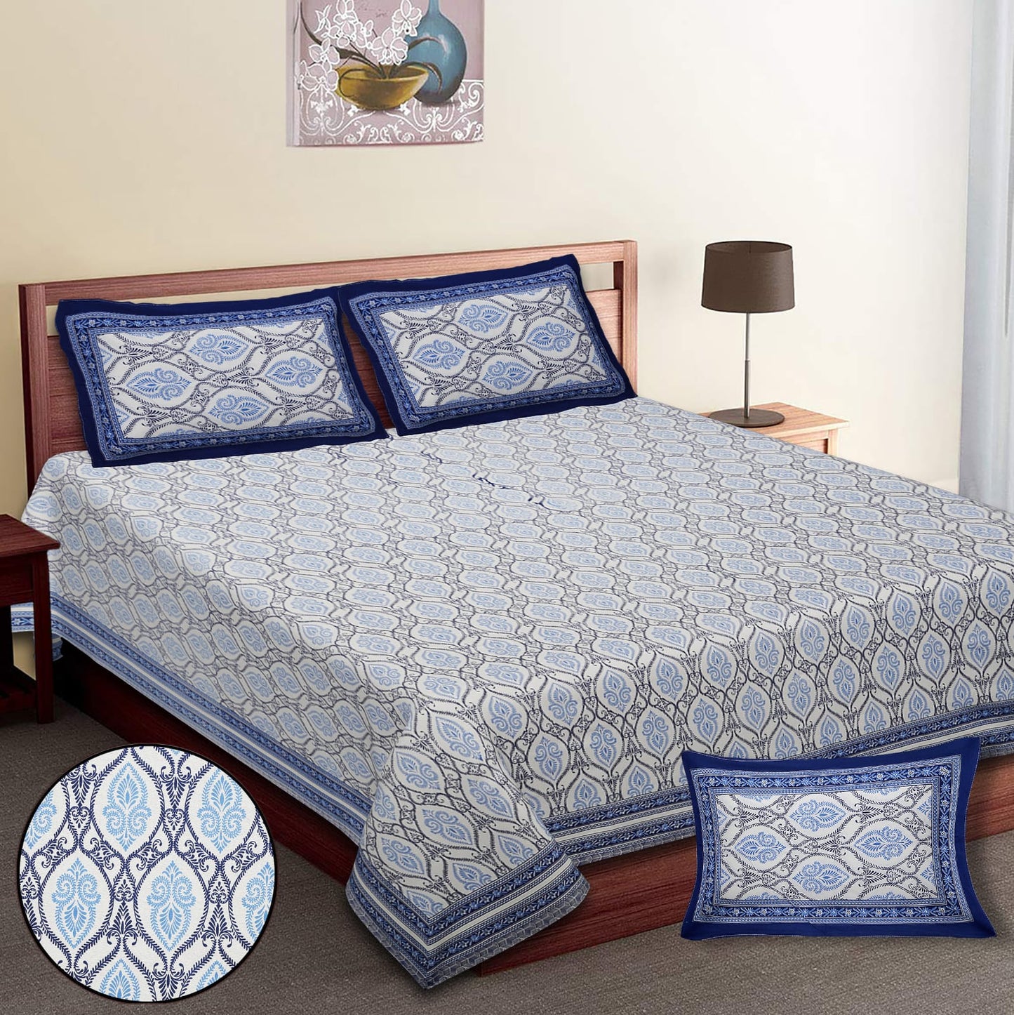 King-Size Cotton Bedsheet Set with Pillow Covers