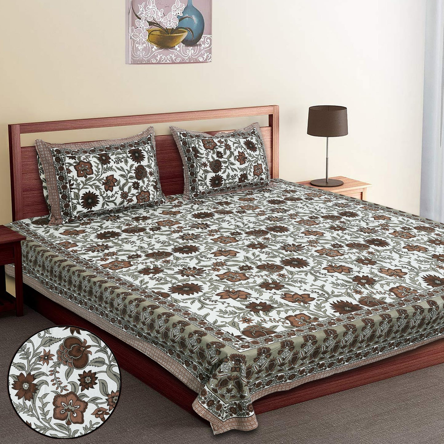 King-Size Bed Sheet Set with 2 Pillow Covers (Cotton Autoloom Fabric)