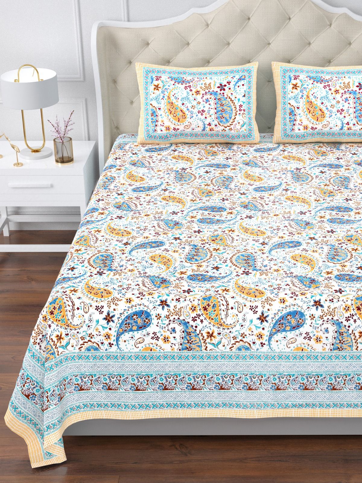 350 TC Cotton Bedsheet 120×120 with 2 Pillow Covers
