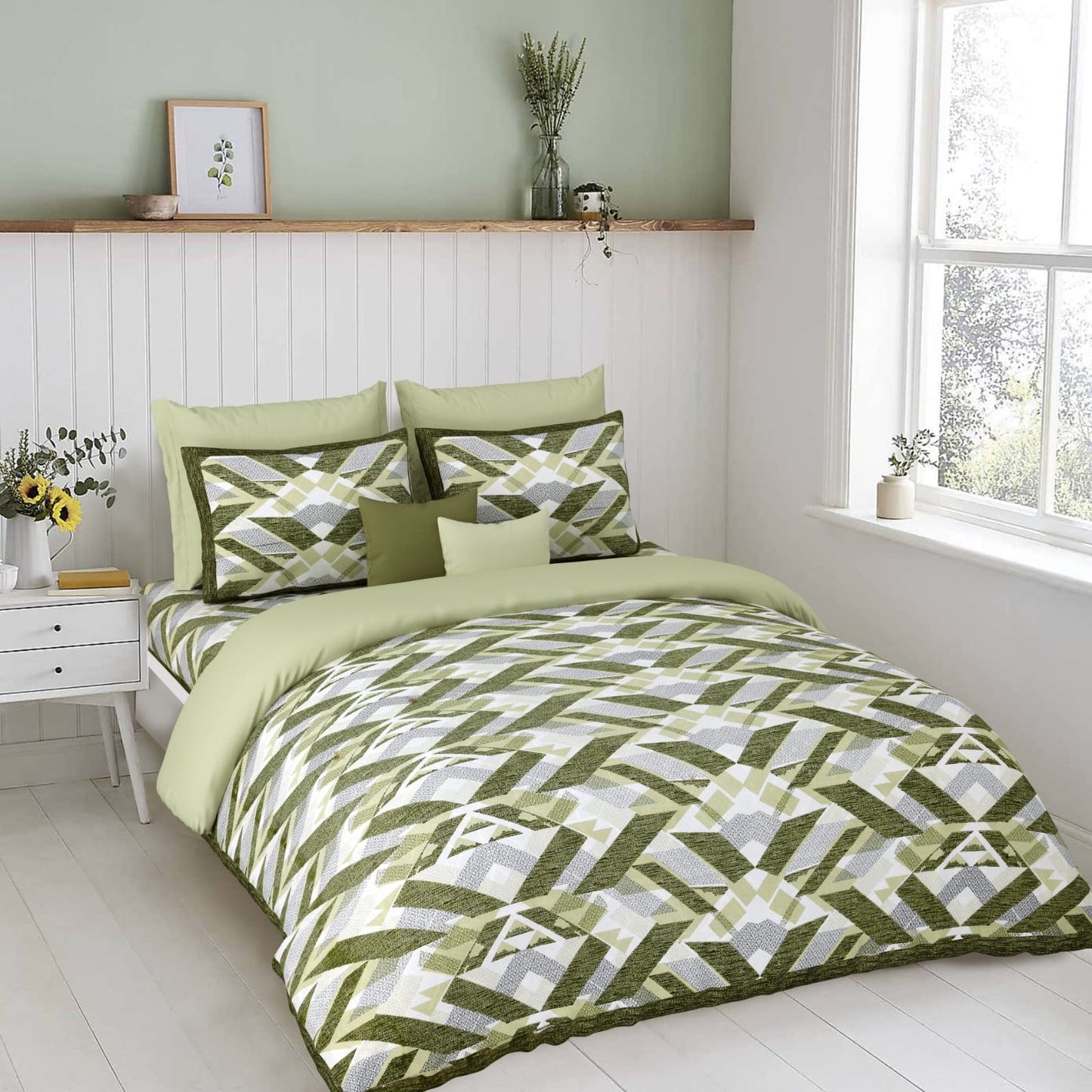 100"x100" Cotton Bed Sheet with Flap Pillowcases (18"x27")