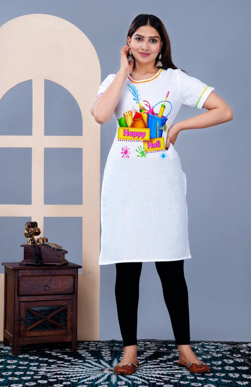 Holi Special Rayon Slub Kurti with Playful Design