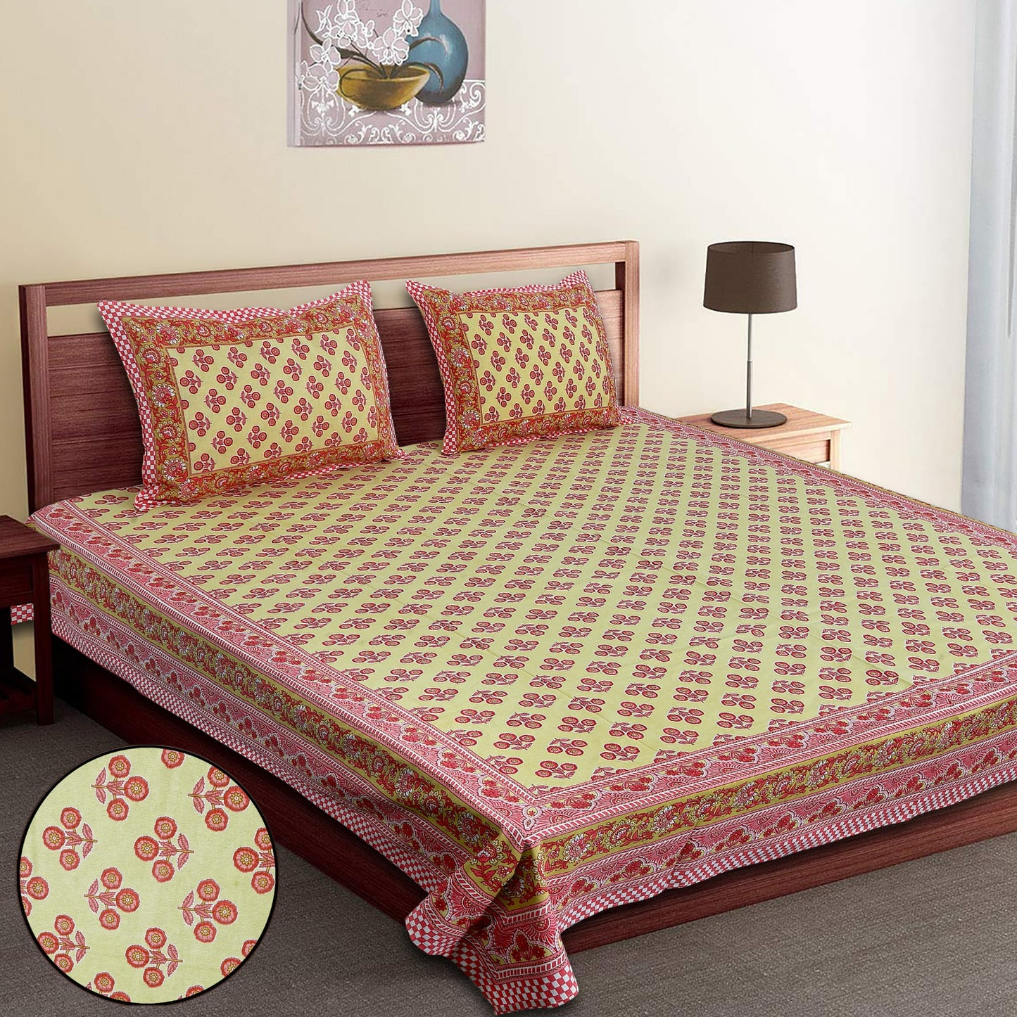 King-Size Cotton Bedsheet Set with Pillow Covers