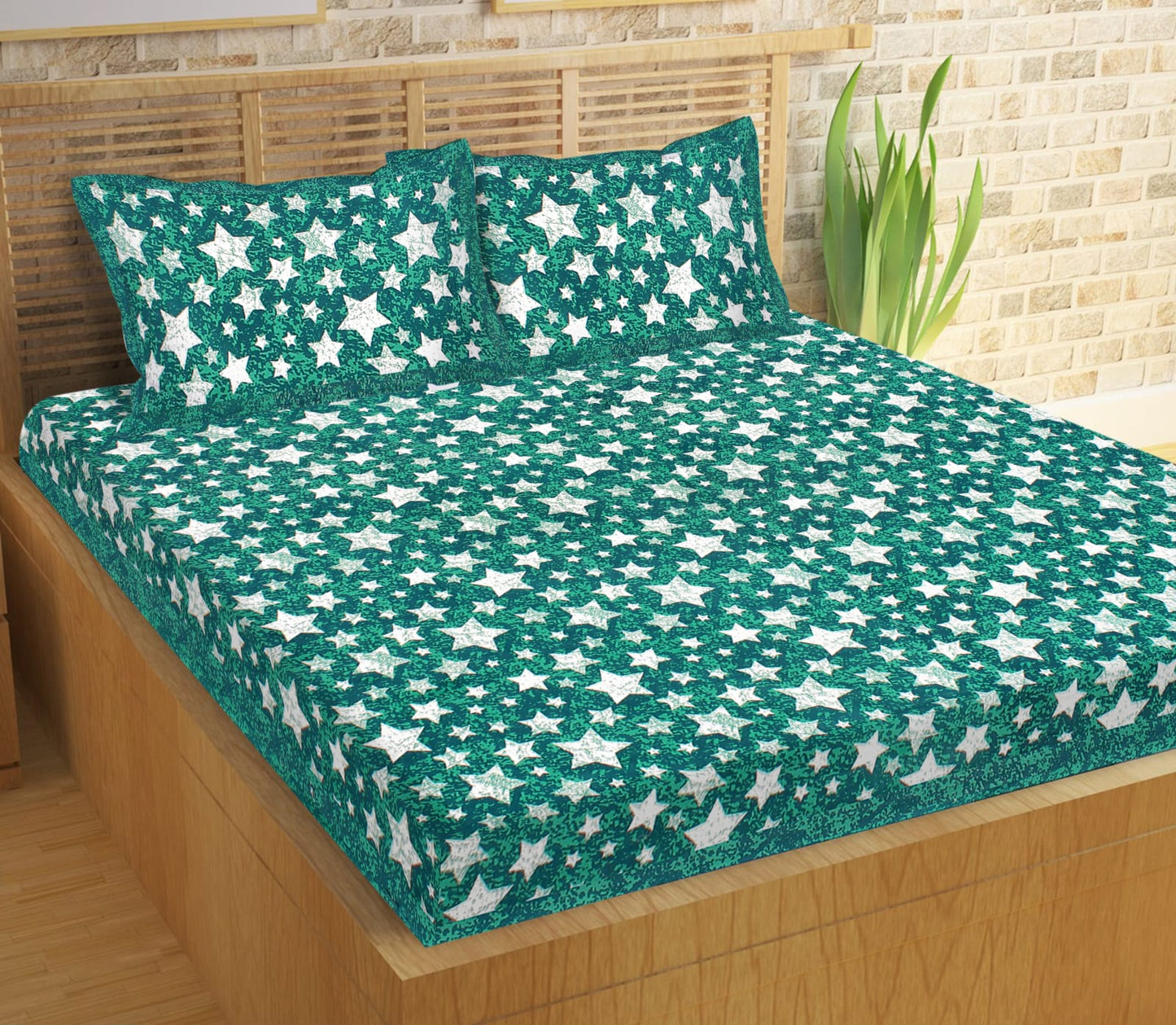 Jaipuri Double Bedsheet Set with Two Pillow Covers - 90x100 Size