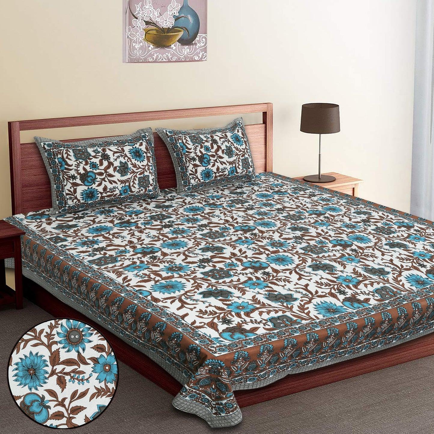 King-Size Cotton Bedsheet Set with Pillow Covers