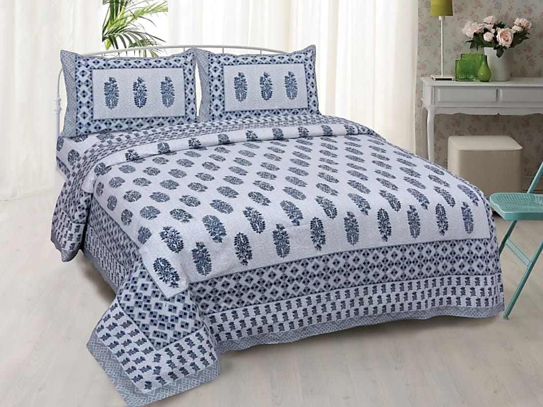 Jaipuri Double Bedsheet Set with Two Pillow Covers - 90x100 Size