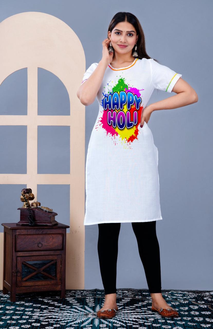 Holi Special Rayon Slub Kurti with Playful Design
