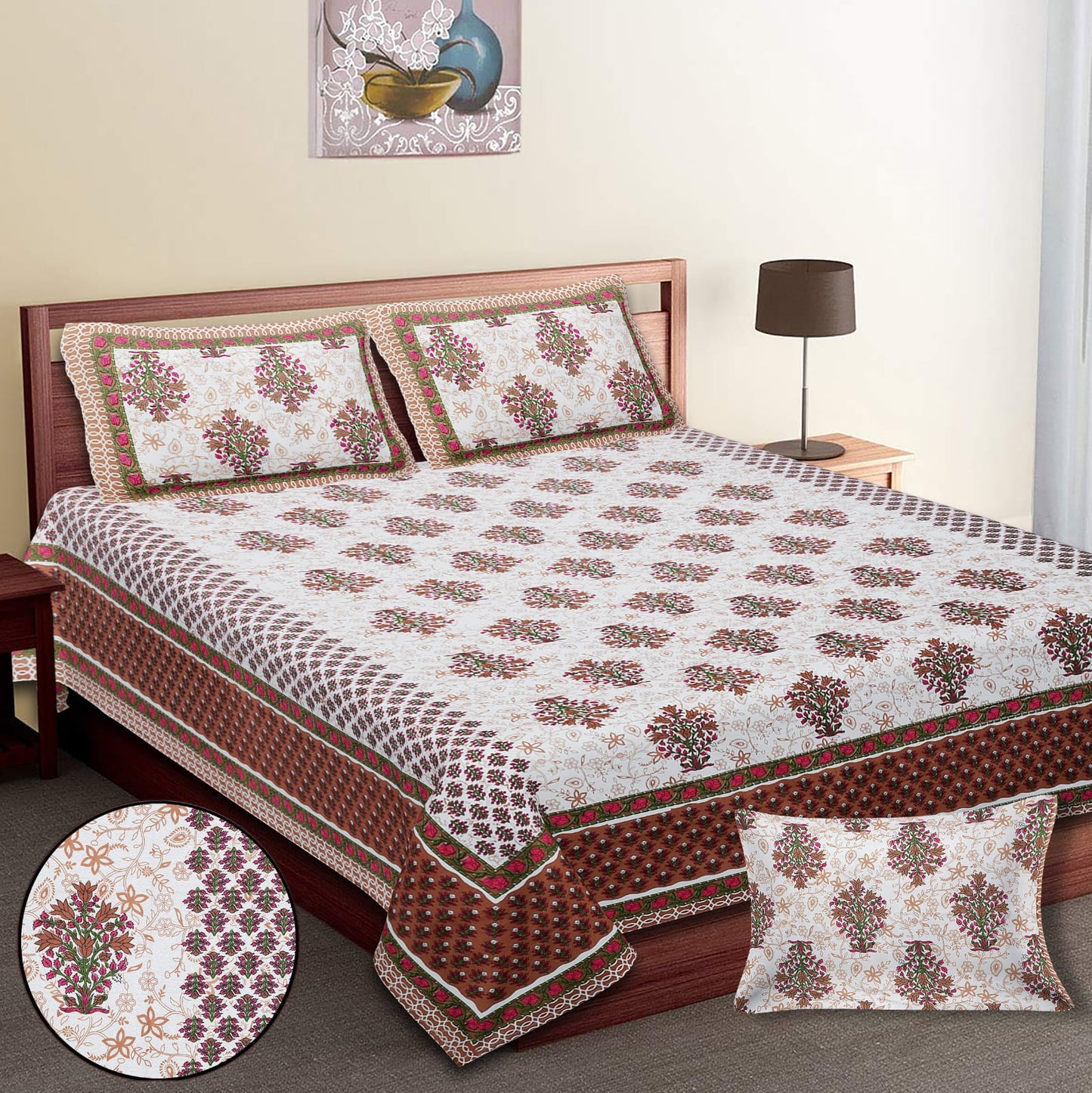 King-Size Bed Sheet Set with 2 Pillow Covers (Cotton Autoloom Fabric)