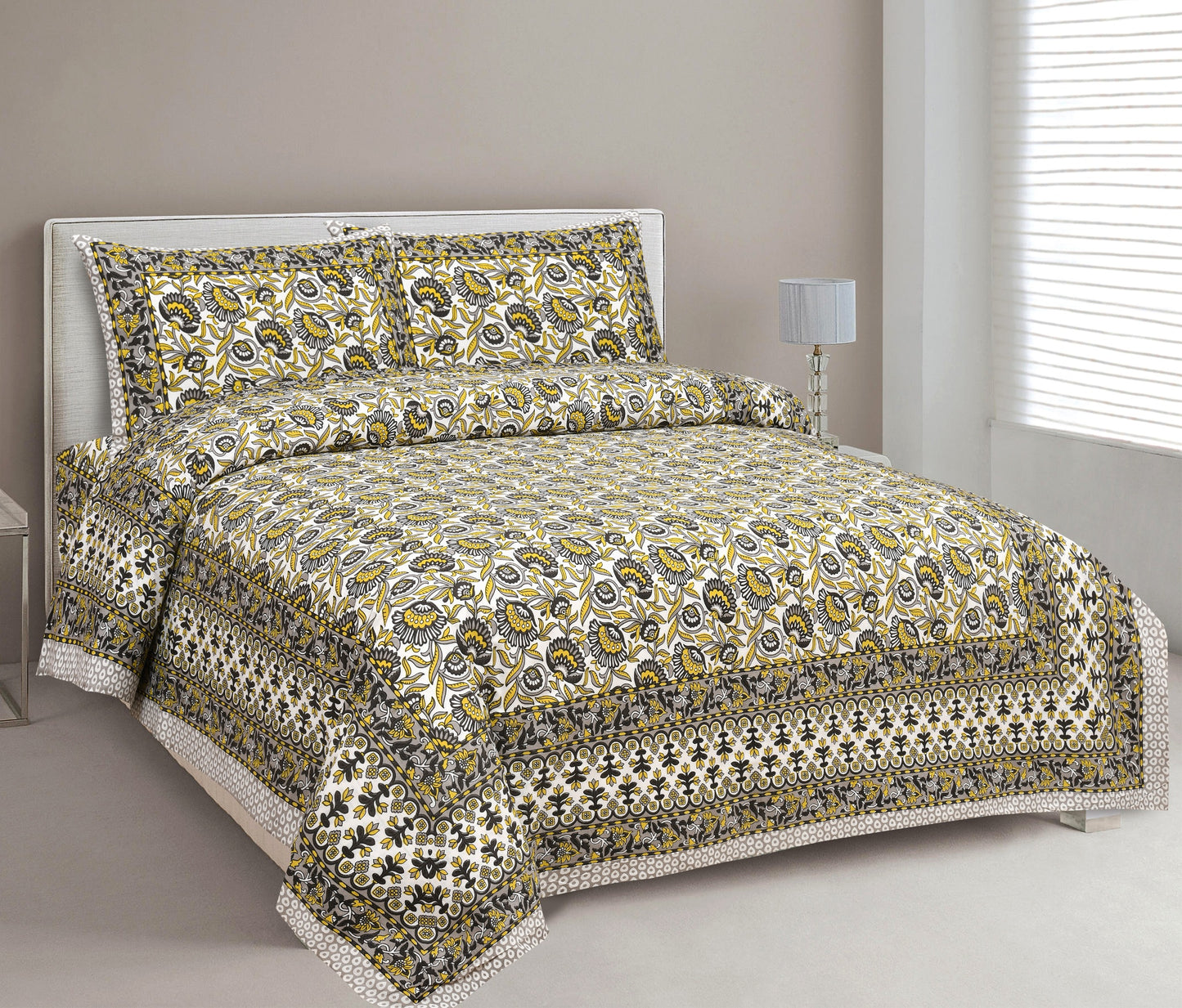 King Size Bed Sheet Set with Zippered Pillow Covers (Cotton-Viscose Blend)