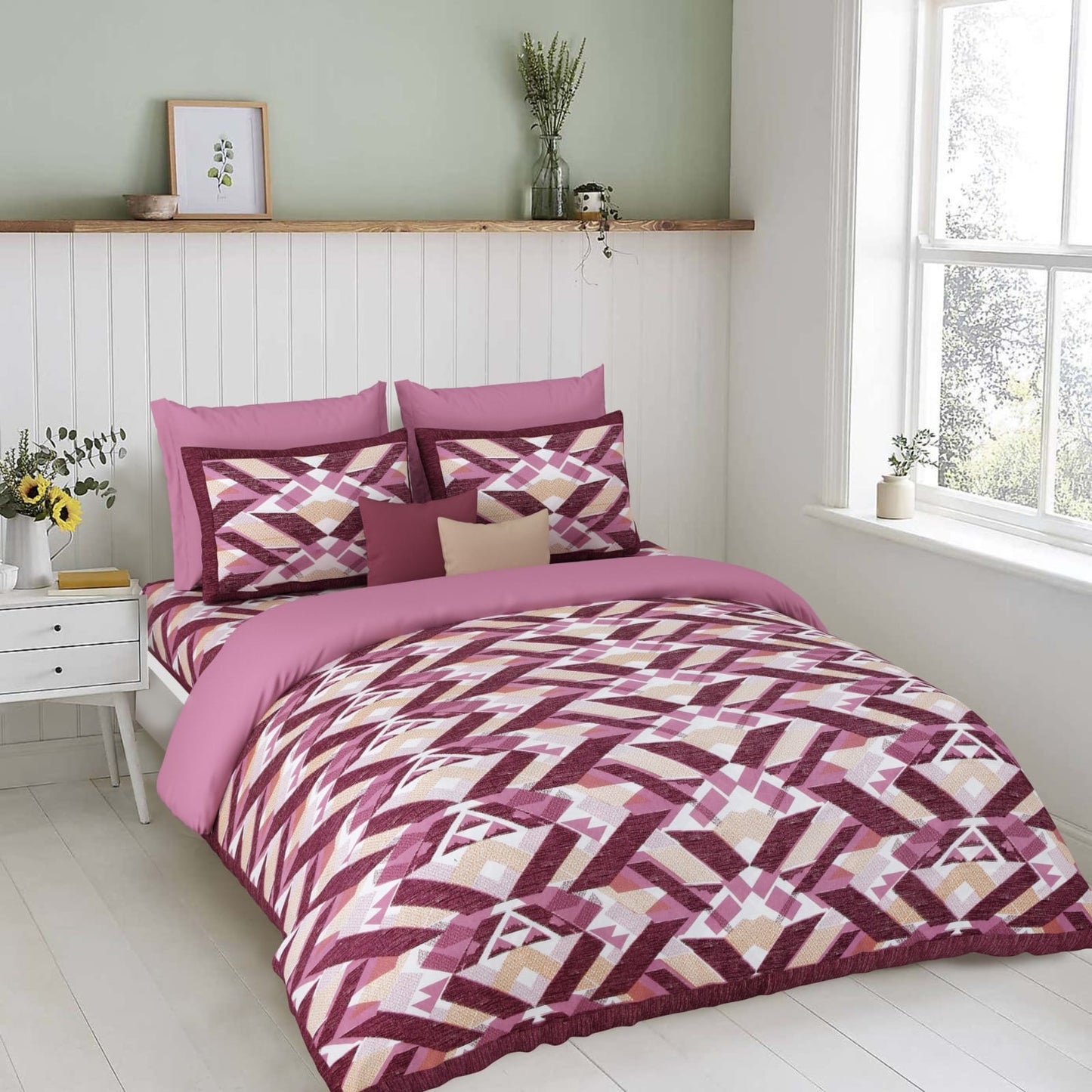 100"x100" Cotton Bed Sheet with Flap Pillowcases (18"x27")