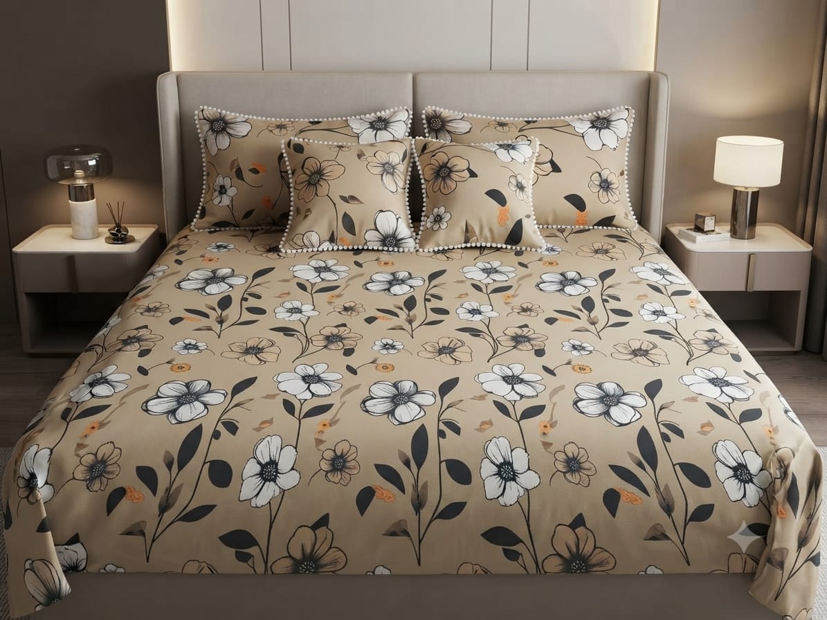 5-Piece Cotton Bedding Set with Bedsheet, Pillow & Cushion Cover