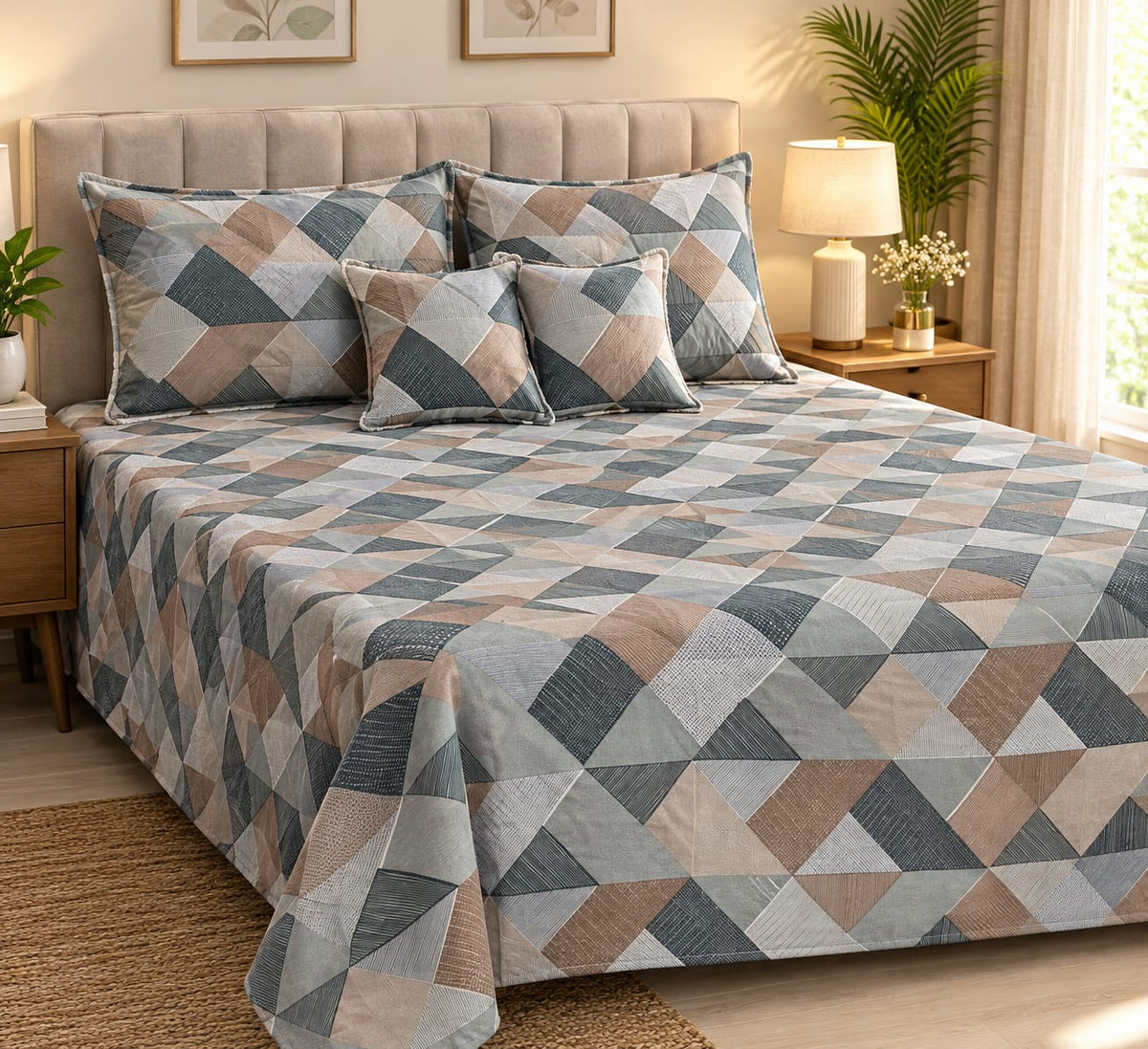 5-Piece Cotton Bedding Set with Bedsheet, Pillow & Cushion Cover
