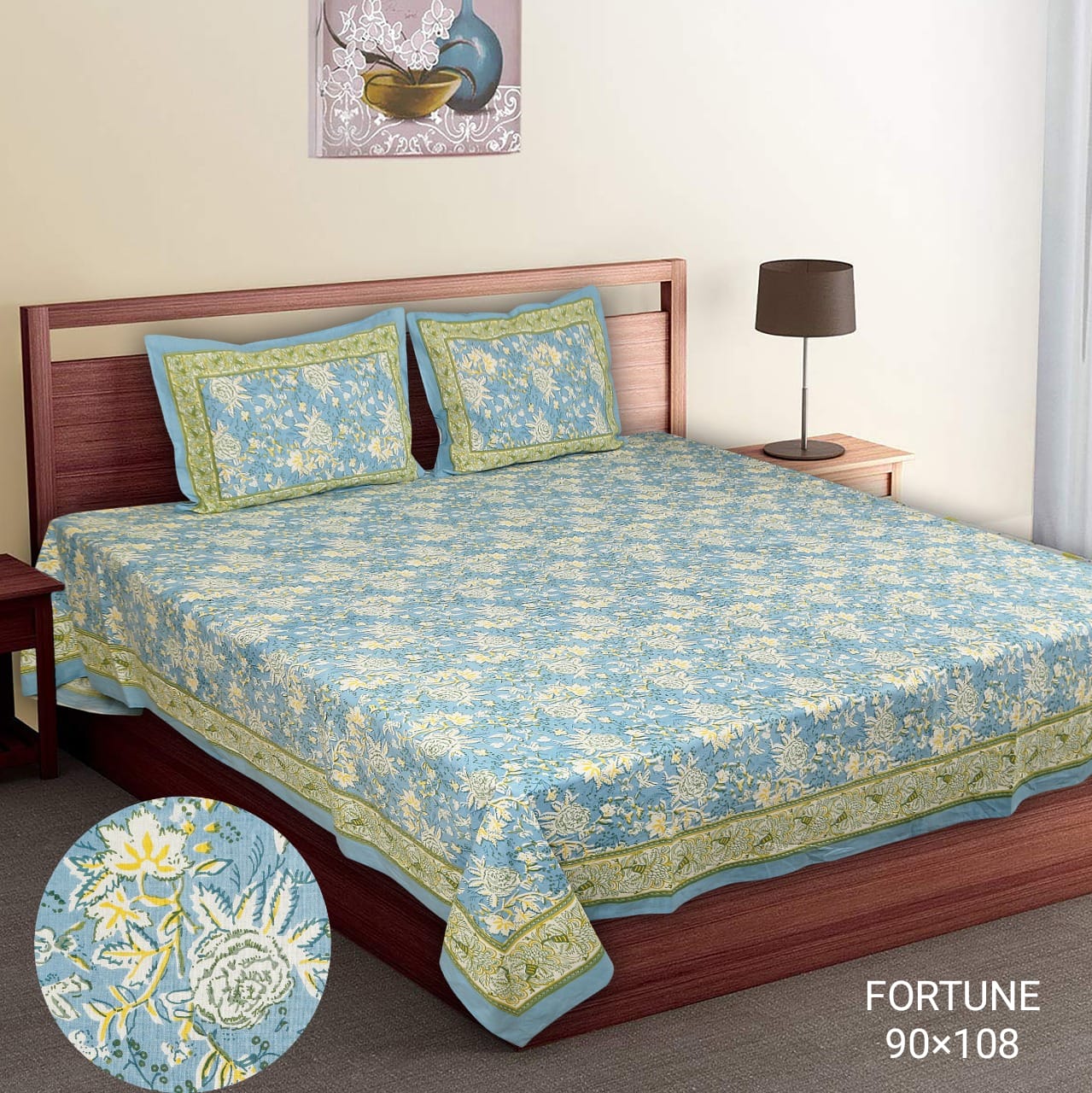 King-Size Cotton Bedsheet Set with Pillow Covers