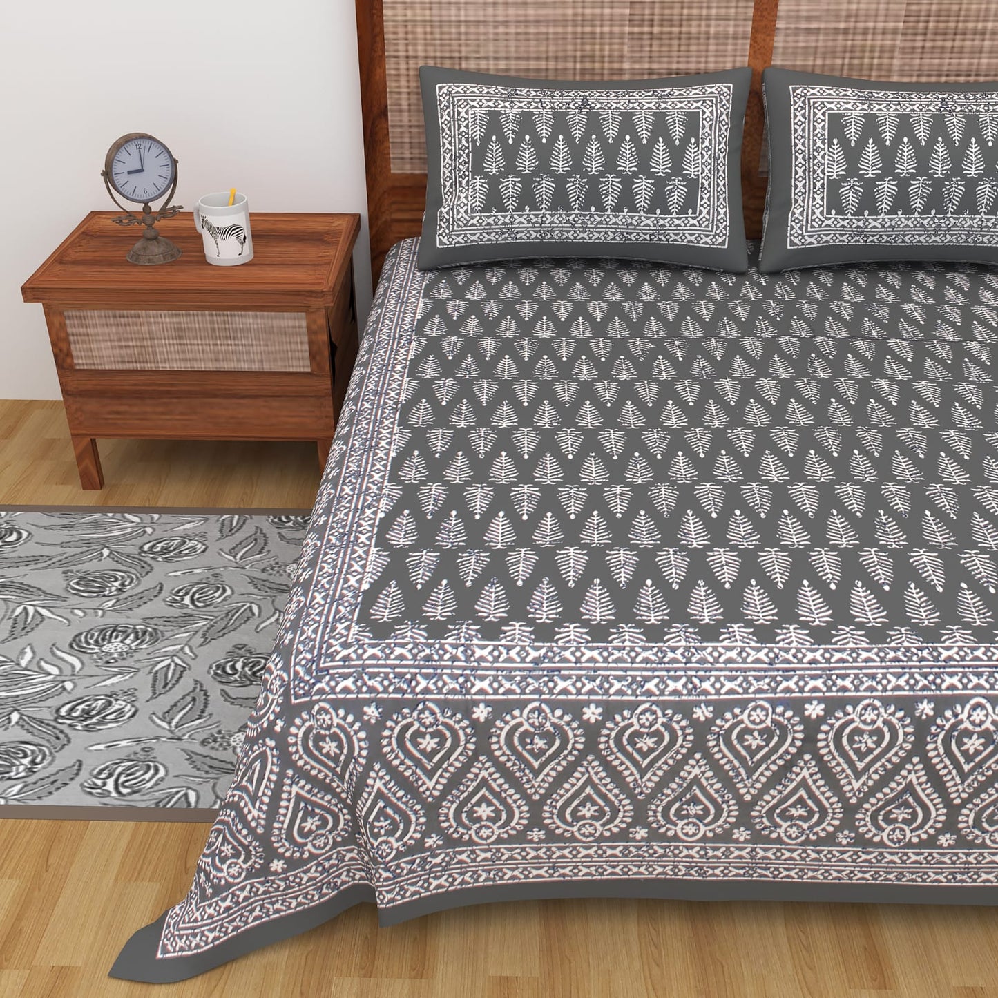 Jaipuri Double Bedsheet Set with Two Pillow Covers - 90x100 Size