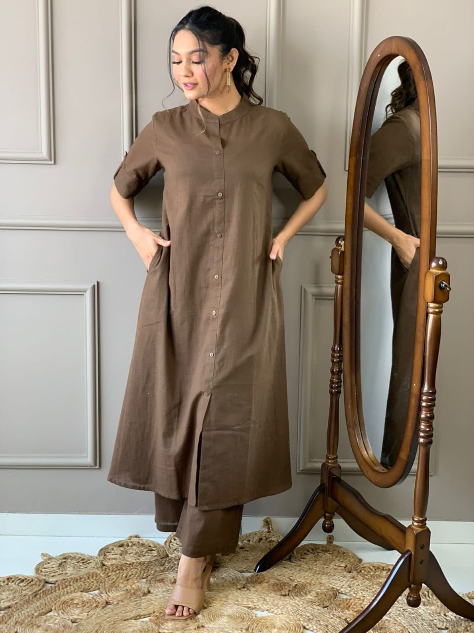 Cotton Slub A-Line Kurti and Palazzo Set – Sukriti Store