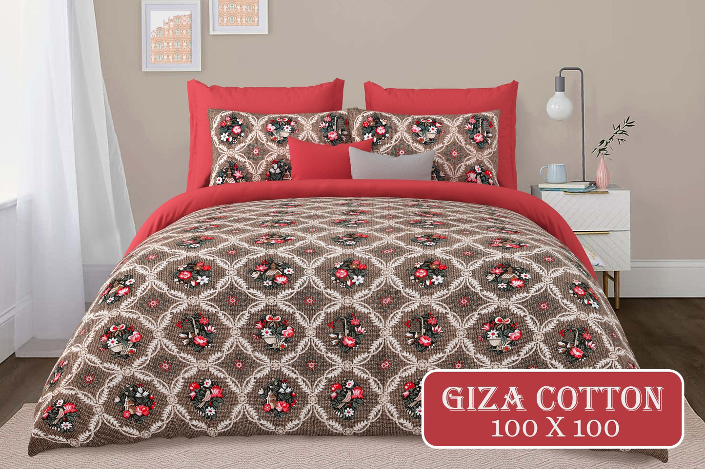 100"x100" Cotton Bed Sheet with Flap Pillowcases (18"x27")