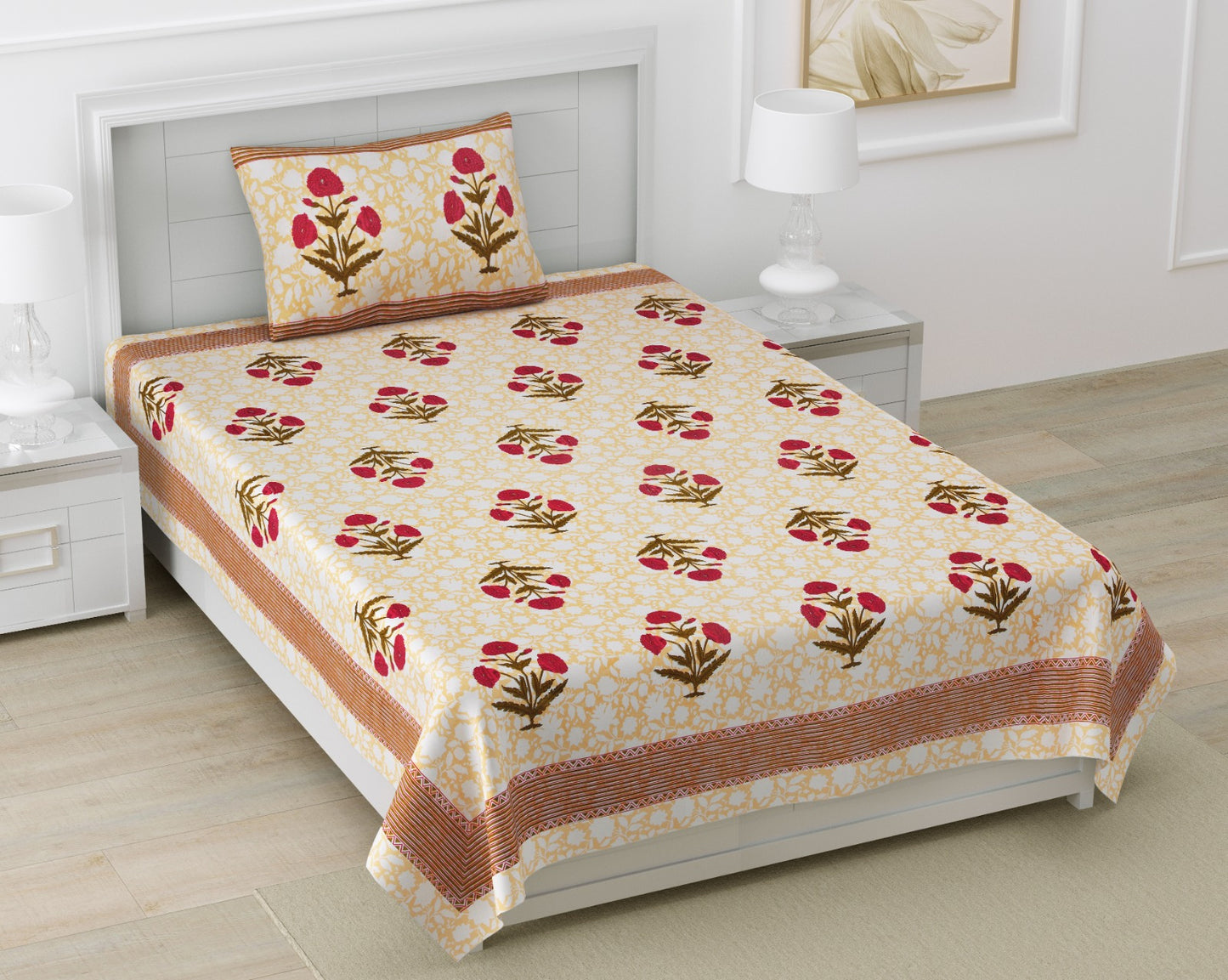 Cotton Autoloom Single Bedsheet Set with Pillow Cover
