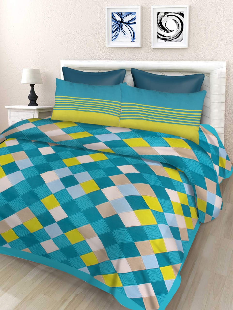 Jaipuri Double Bedsheet Set with Two Pillow Covers - 90x100 Size