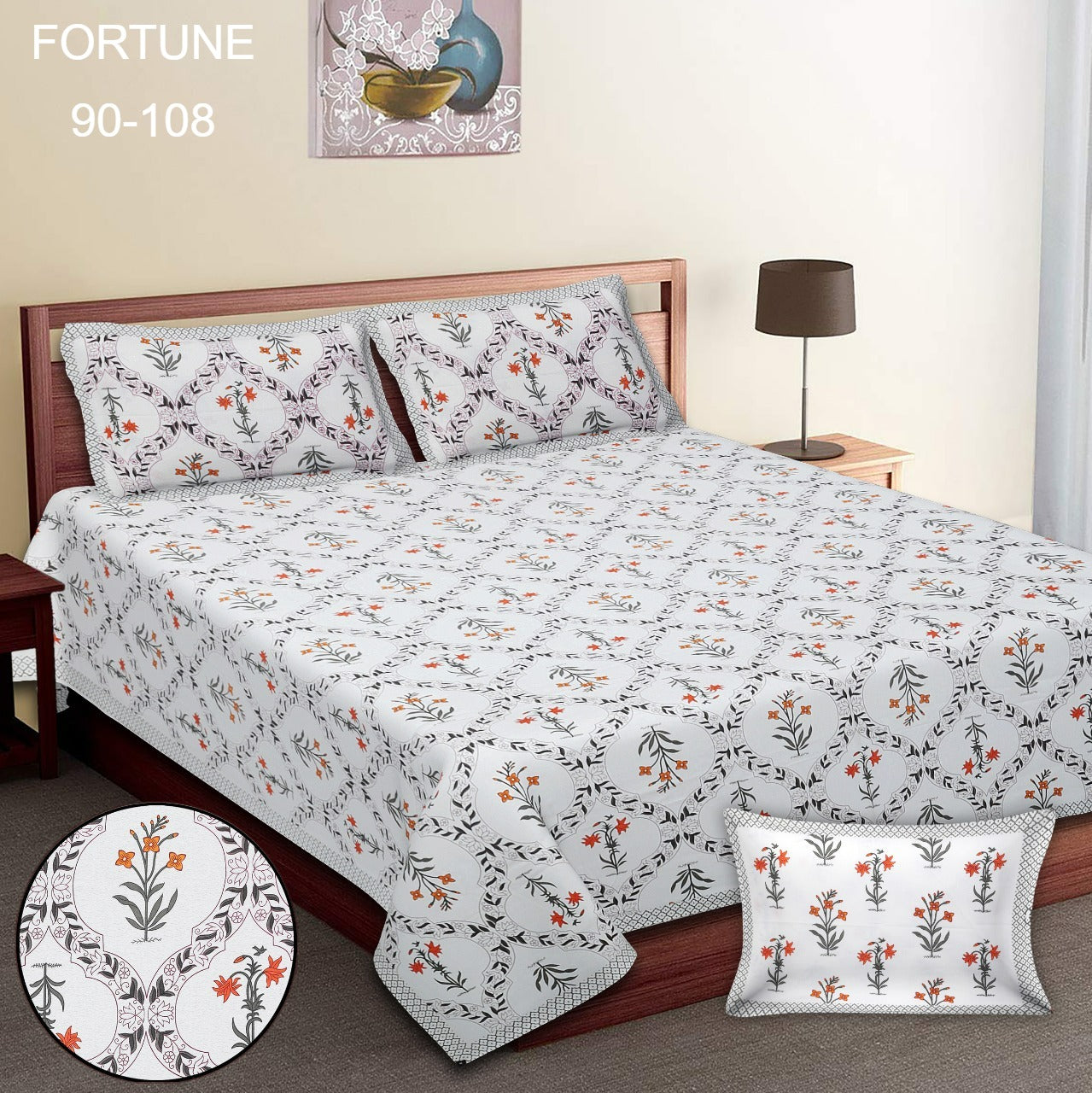 King-Size Bed Sheet Set with 2 Pillow Covers (Cotton Autoloom Fabric)