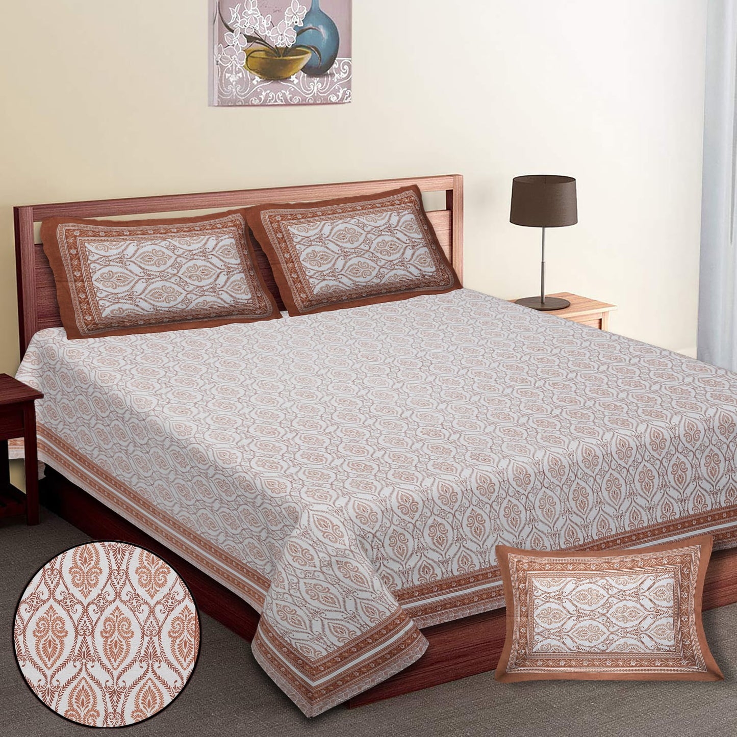 King-Size Bed Sheet Set with 2 Pillow Covers (Cotton Autoloom Fabric)