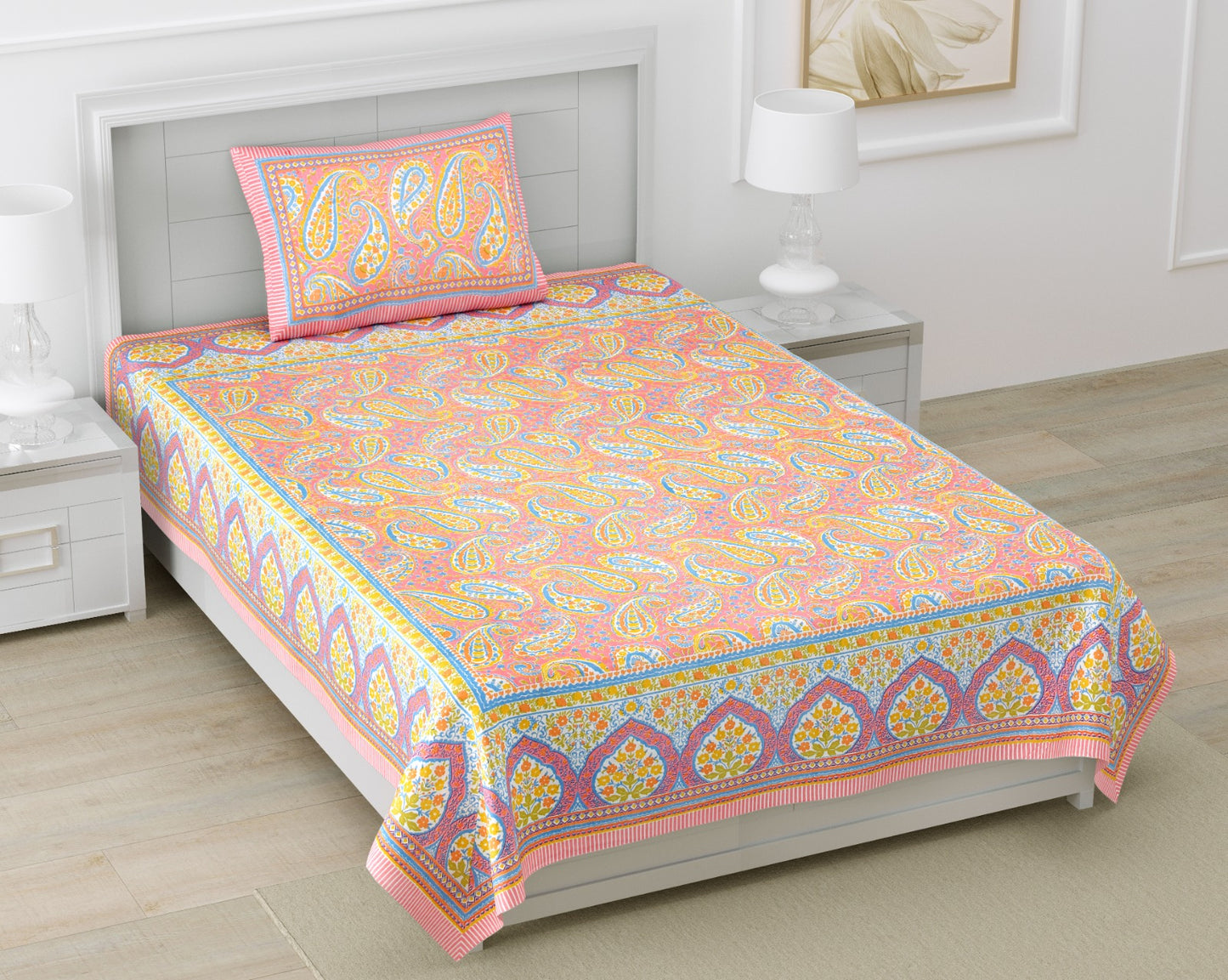 Cotton Autoloom Single Bedsheet Set with Pillow Cover