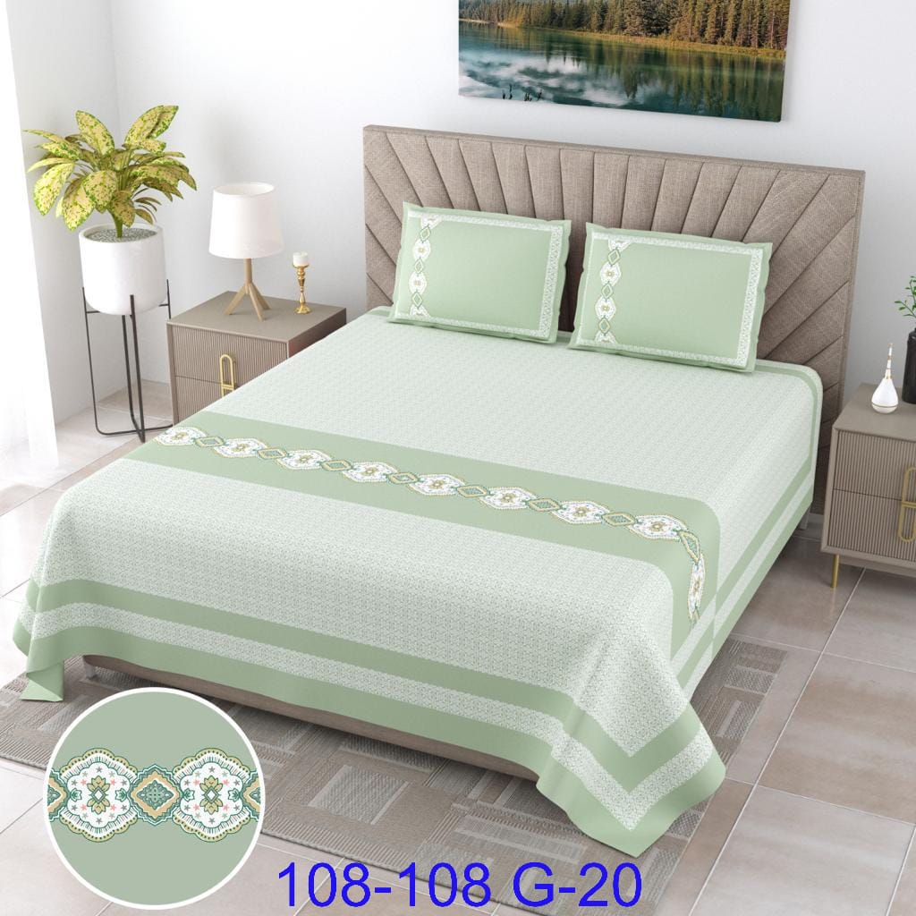 9×9 Ft Cotton Autoloom Bedsheet with 2 Flap Pillow Covers
