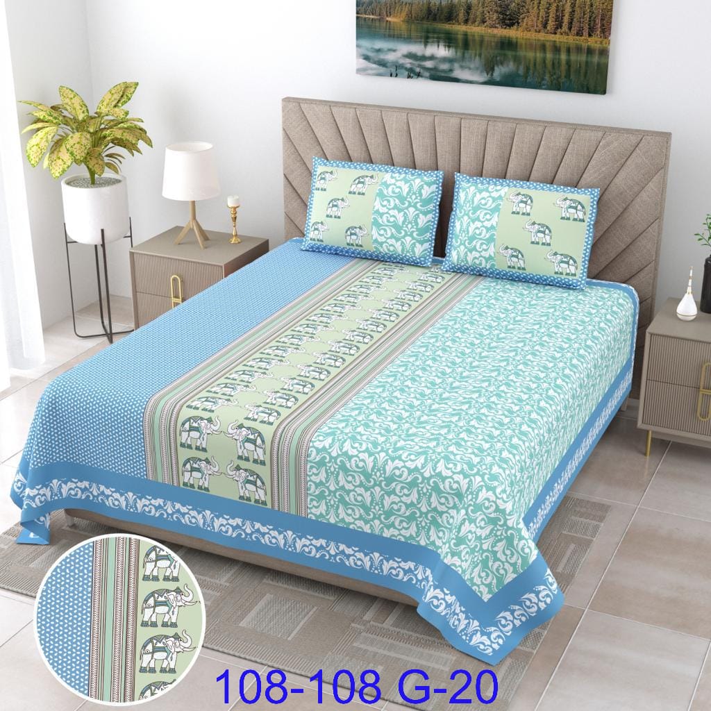 9×9 Ft Cotton Autoloom Bedsheet with 2 Flap Pillow Covers