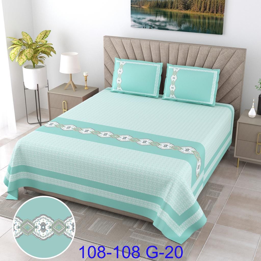 9×9 Ft Cotton Autoloom Bedsheet with 2 Flap Pillow Covers
