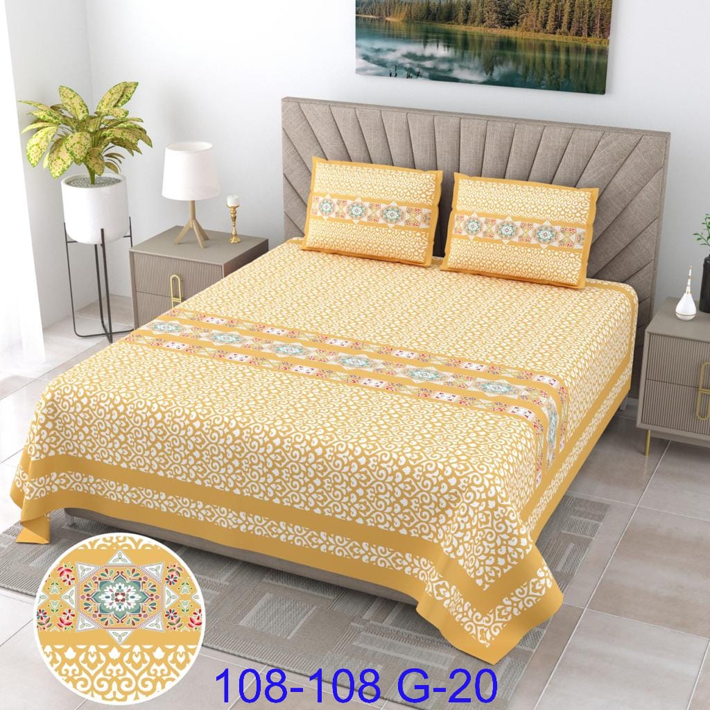 9×9 Ft Cotton Autoloom Bedsheet with 2 Flap Pillow Covers