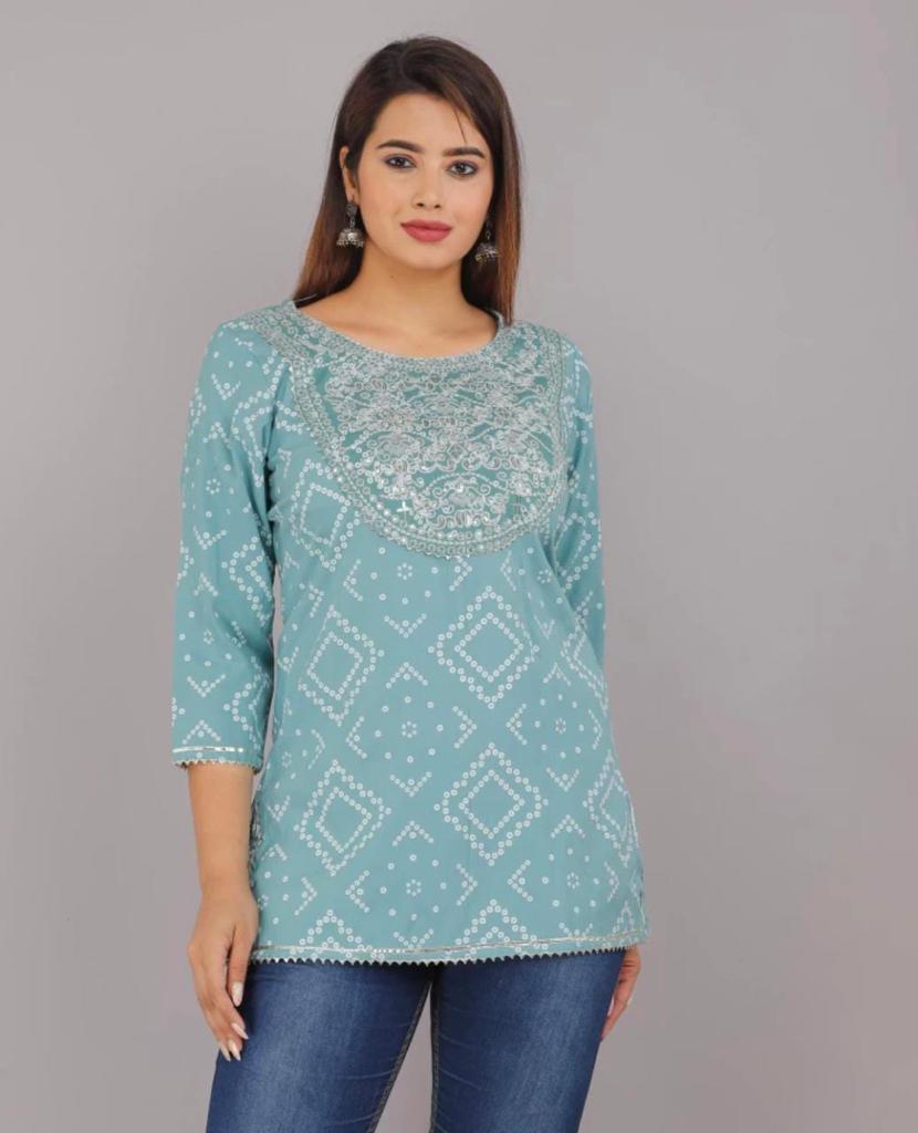Printed Embroidery Rayon Top - Beautifully Embellished with Intricate Designs