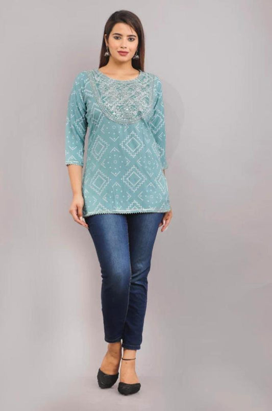 Printed Embroidery Rayon Top - Beautifully Embellished with Intricate Designs