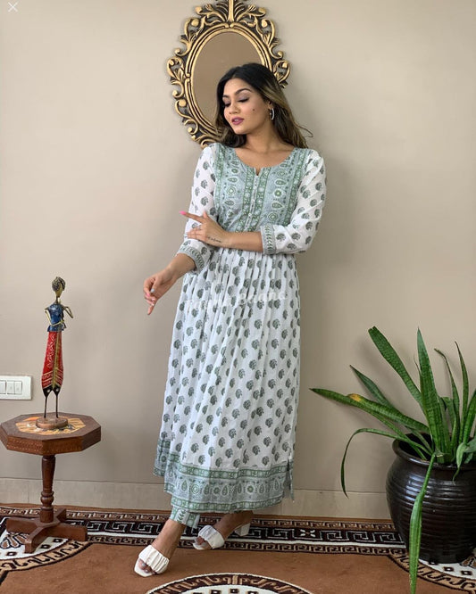 Pure Rayon Long Slit Kurta Pant Set