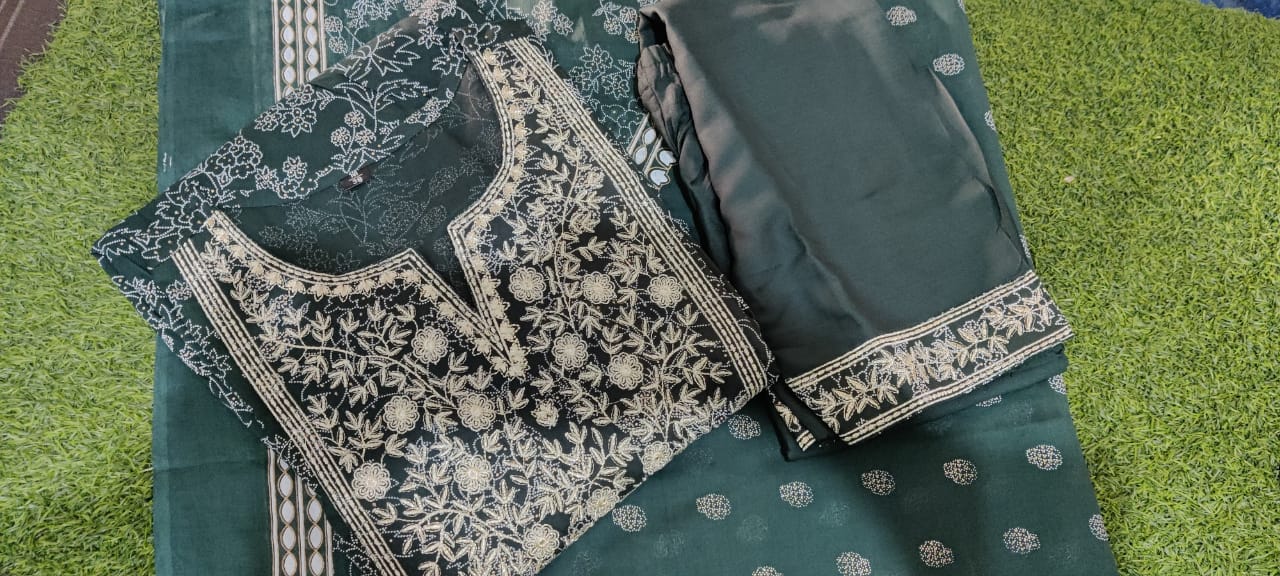 Premium Rayon Anarkali Kurta with Heavy Work Neckline, Gota Details, and Matching Pant, Dupatta