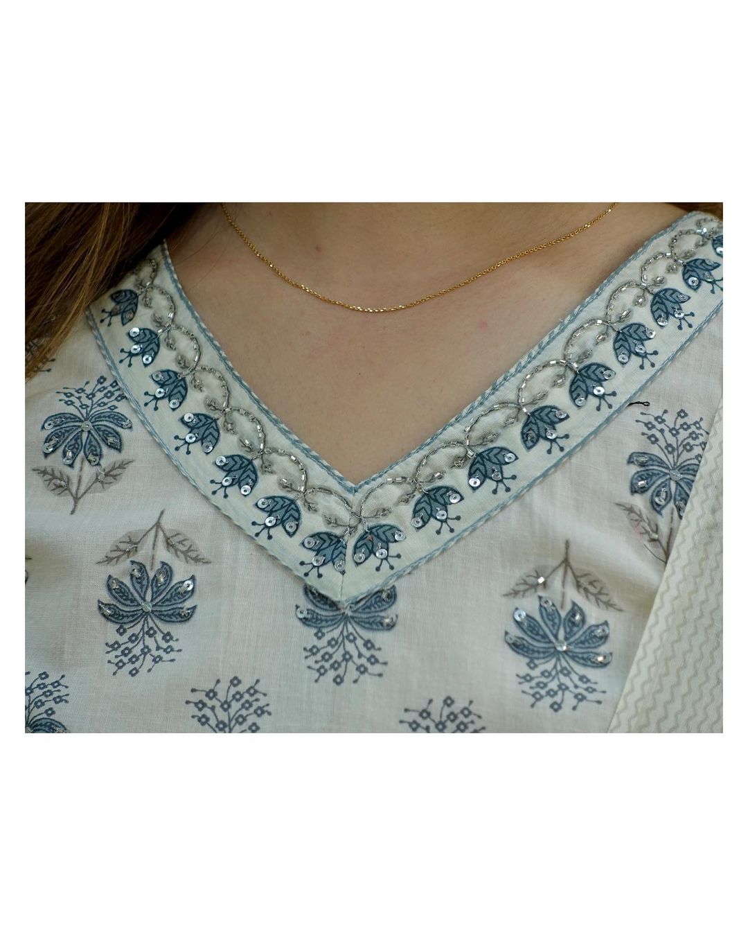 White-Grey Floral Afghani Suit Set with Waist Tassels and Motifs