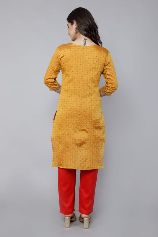 Exquisite Hand-Worked Kurti Set with Pant and Dupatta - Machali Fabric