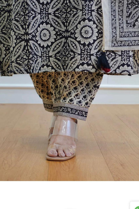 Sanganeri Block Print Cotton Straight Kurta Set with Afghani Pant