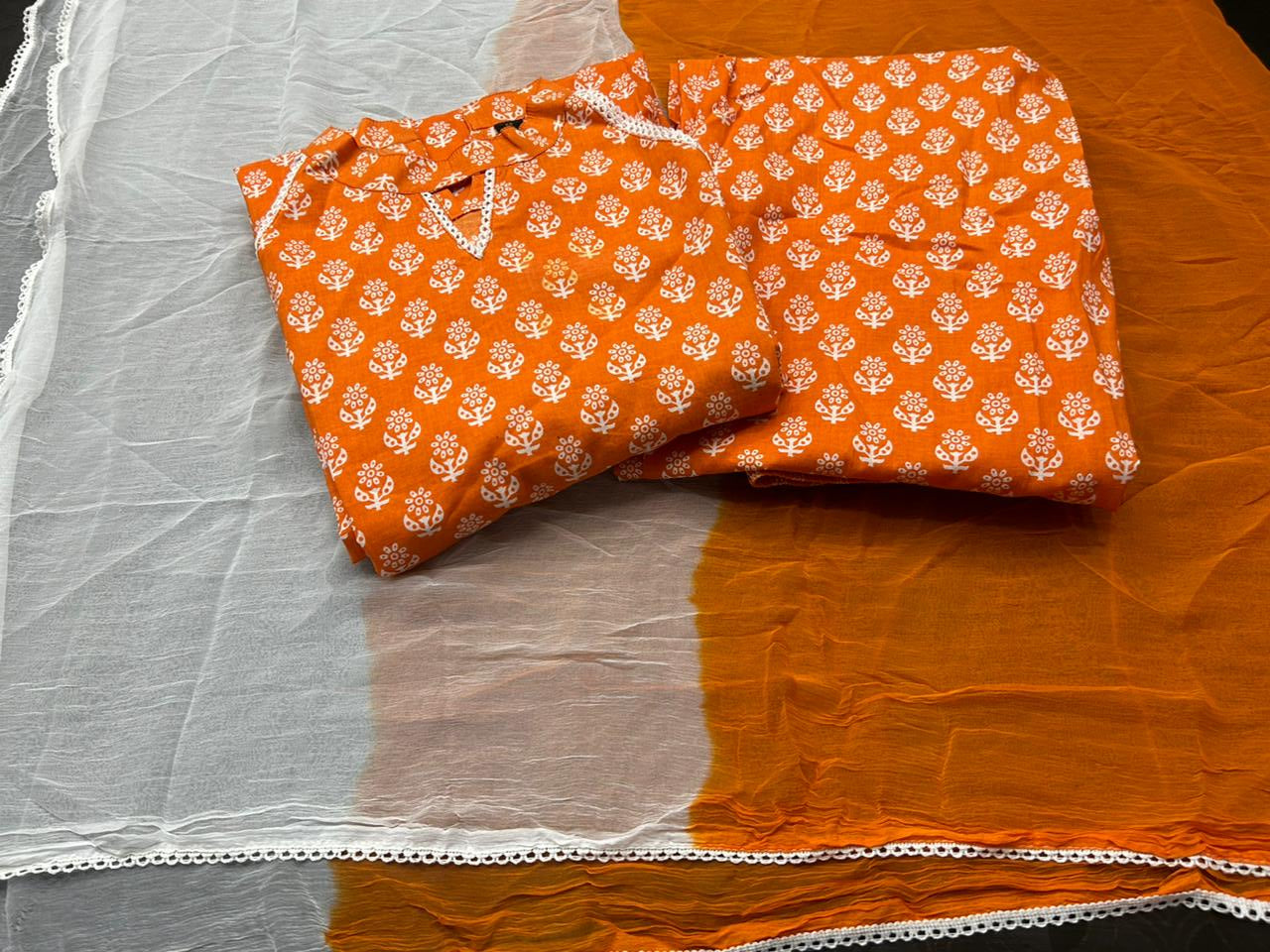 Vibrant Orange Anarkali Kurta Set with Sanganeri Block Print