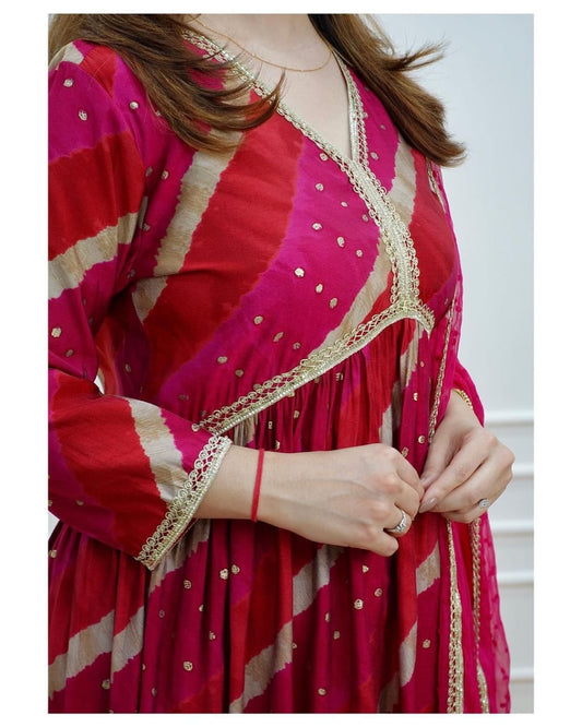 Elegant Magenta Cotton Kurti Set with Handcrafted Dupatta and Embroidered Neckline