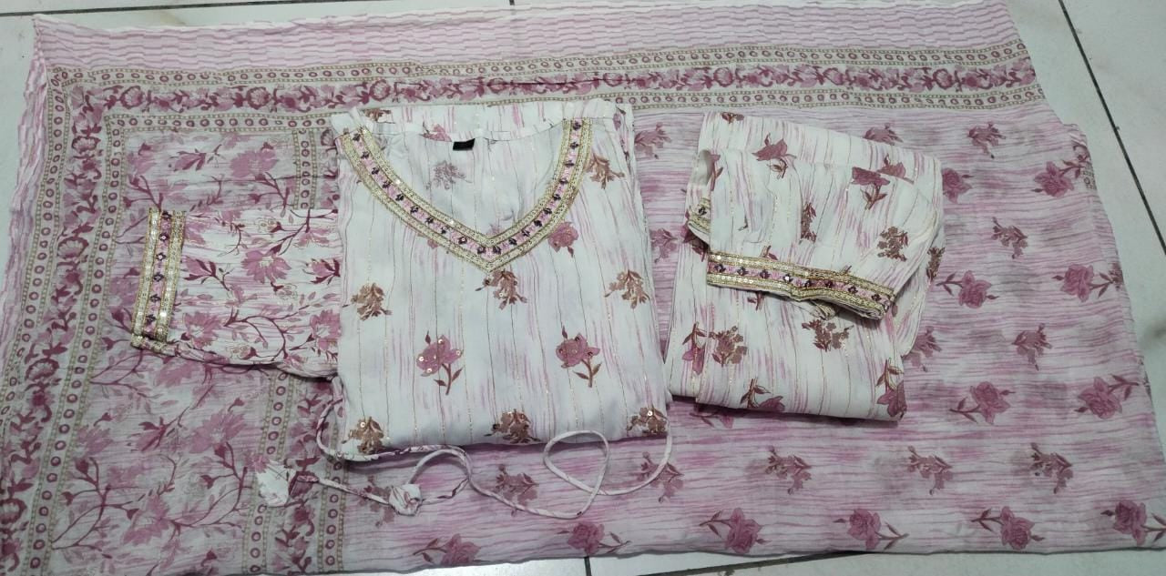 Enchanting Mauve Floral Afghani Suit Set with Handwork and Tassels