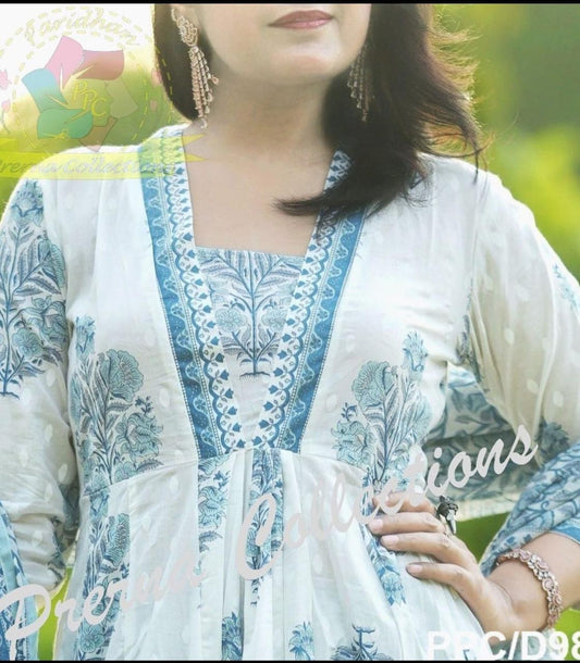 White Floral Anarkali Suit Set with Intricate Self-Print Work