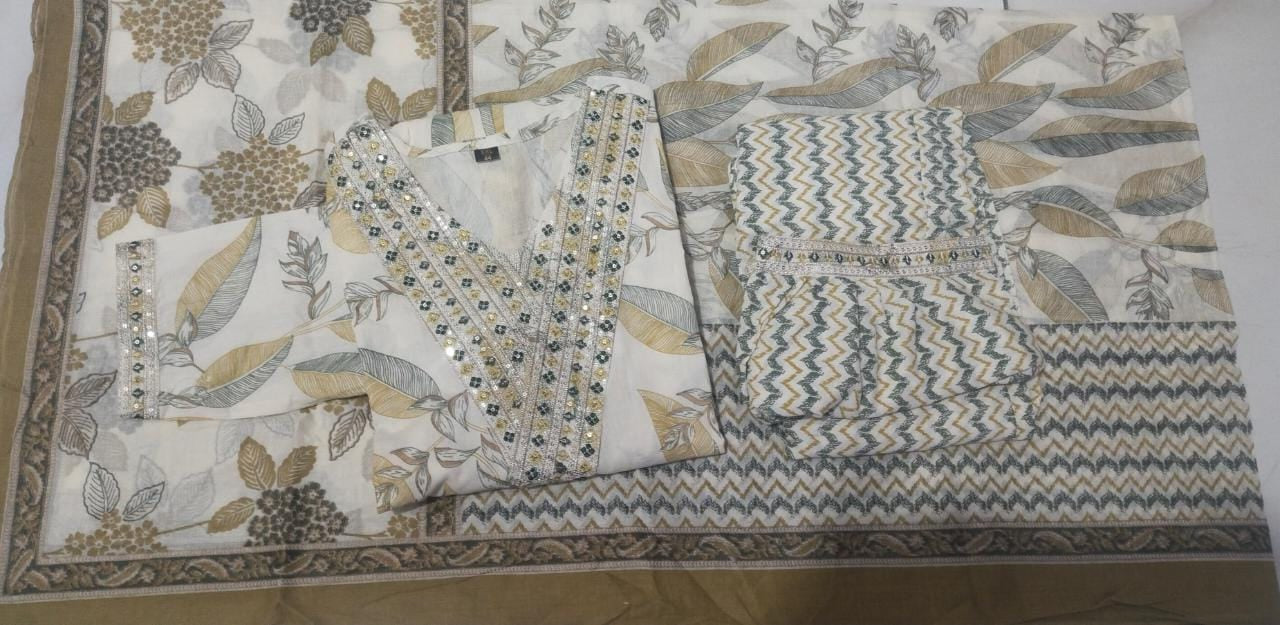 Floral Afghani Suit Set with Embroidery on Neck